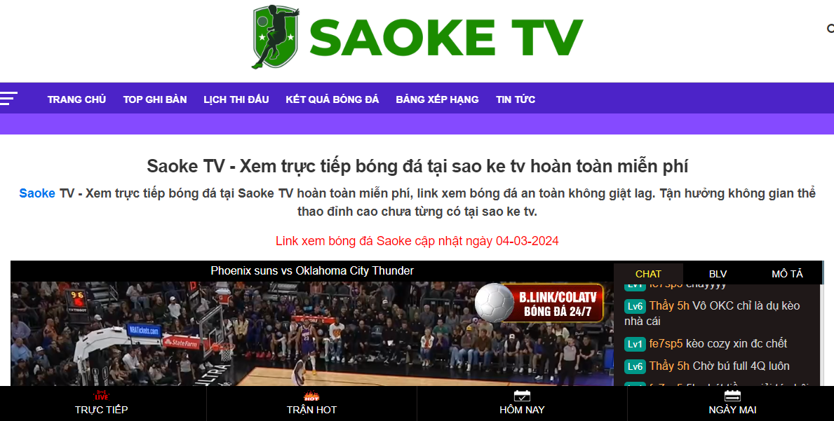 Saoke TV cập nhật những trận cầu bóng đá trực tiếp hàng đầu với hiệu năng tối ưu 