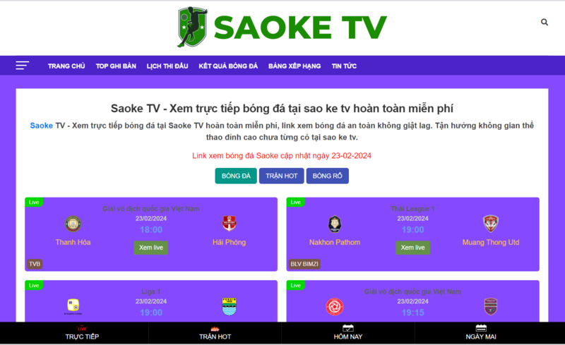 Saoke TV - Trang phát sóng bóng đá miễn phí đến người hâm mộ